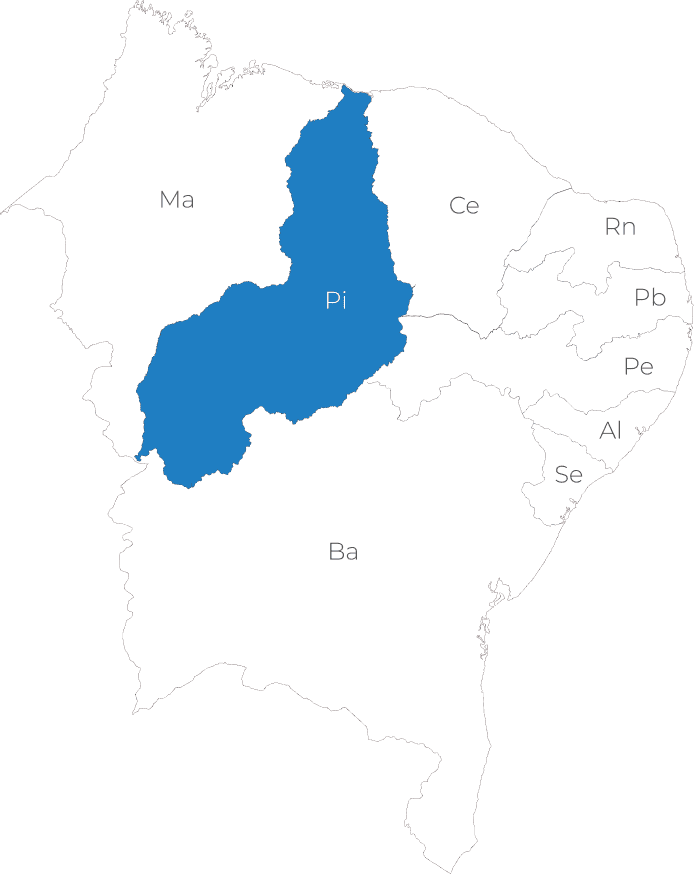 Mapa do Nordeste com destaque no Piauí